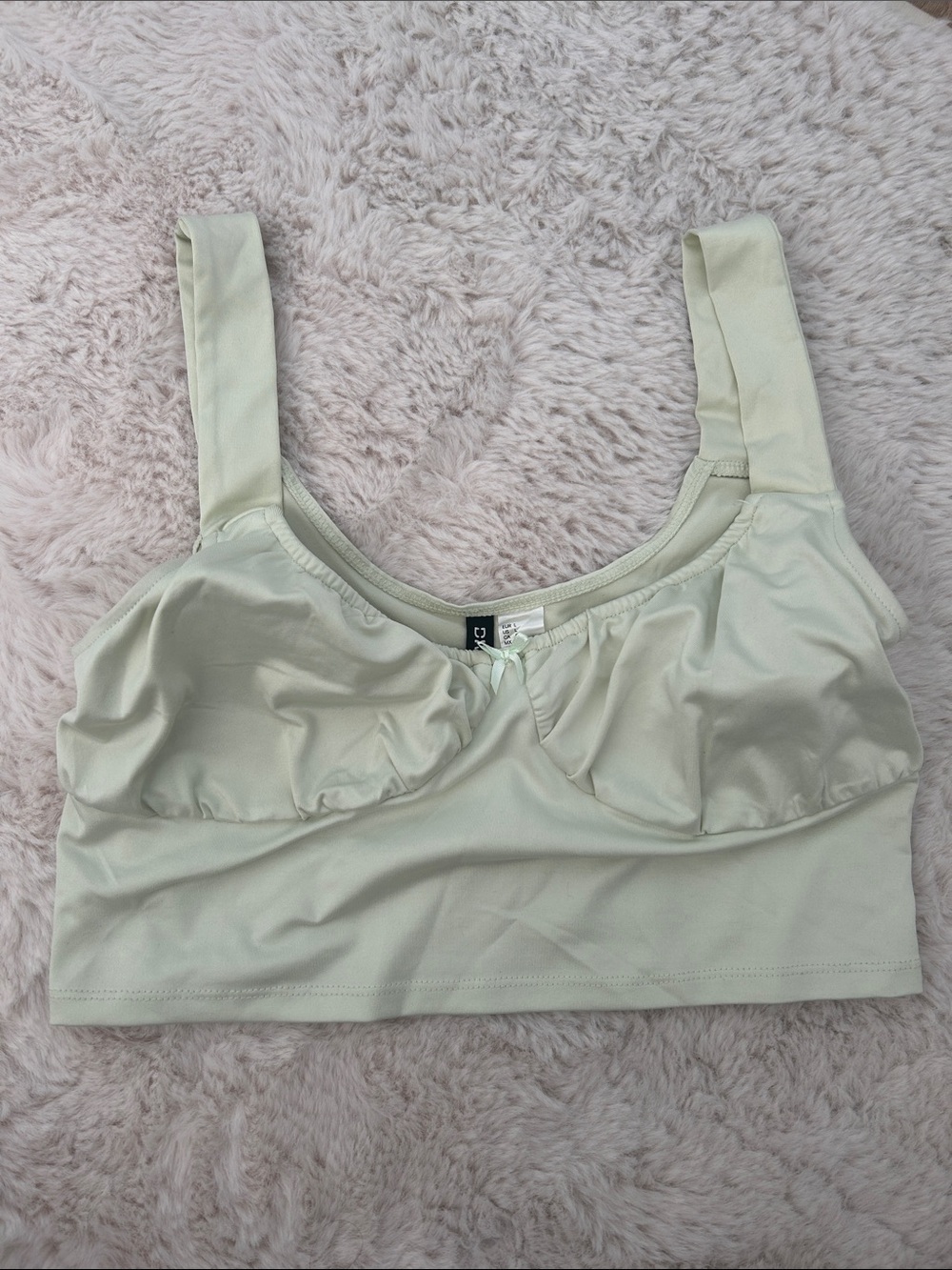 H&M Sage Green Ruched Crop Top Tank